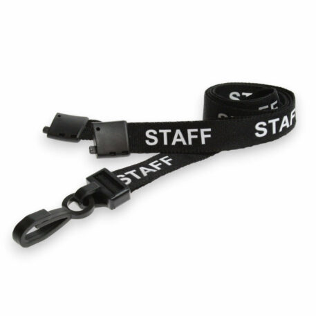 15mm Black Staff Lanyards with Breakaway & Plastic Clip