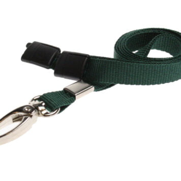 Dark Green Lanyard 10mm with Safety Breakaway & Metal Lobster Clip