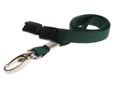 Dark Green Lanyard 10mm with Safety Breakaway & Metal Lobster Clip