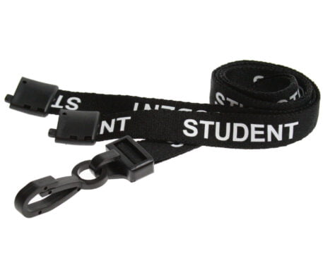 15mm Student Lanyards with Breakaway & Plastic Clip (Black)