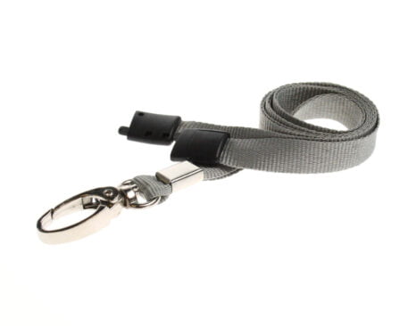 Grey Lanyard 10mm with Safety Breakaway & Metal Lobster Clip