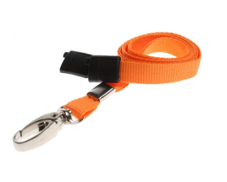Orange Lanyard 10mm with Safety Breakaway & Metal Lobster Clip