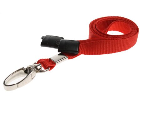 Red Lanyard 10mm with Safety Breakaway & Metal Lobster Clip