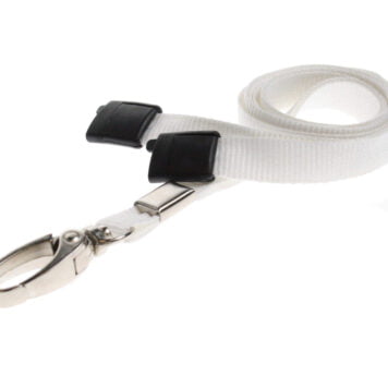White Lanyard 10mm with Safety Breakaway & Metal Lobster Clip
