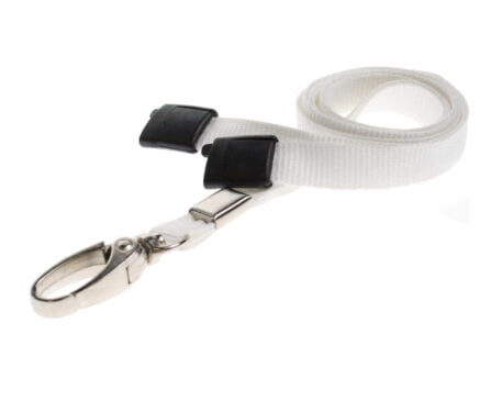 White Lanyard 10mm with Safety Breakaway & Metal Lobster Clip