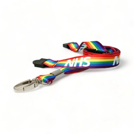 15mm Rainbow NHS Lanyards with Metal Lobster Clip & Double Breakaway