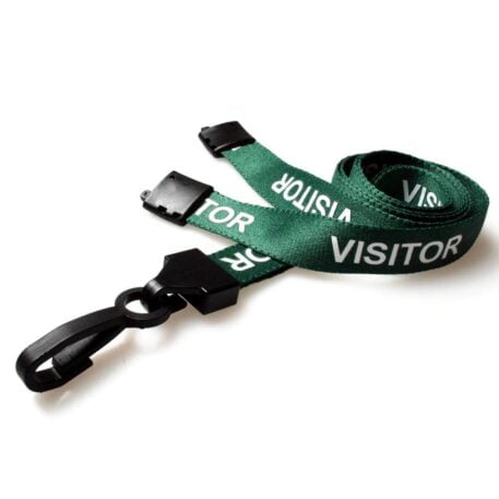 Green Visitor Lanyards 15mm with Plastic J Clip & Safety Breakaway