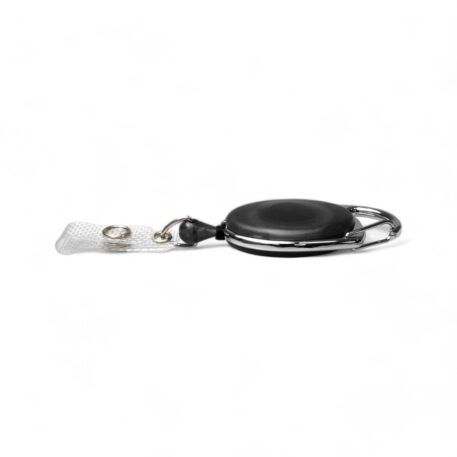 Black Retractable ID Badge Reel with Carabiner Hook & Reinforced Strap Clip