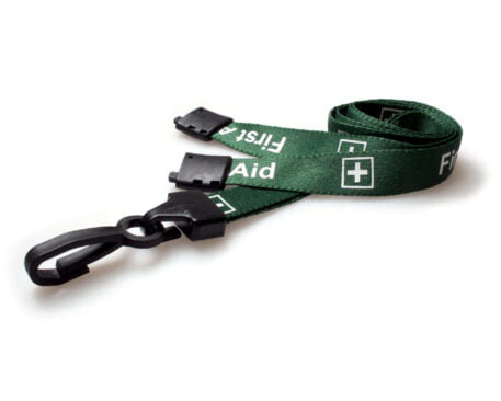 Green First Aid Lanyard with Plastic J Clip