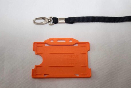 Black 10mm Lanyard with Orange Single Sided Card Holder