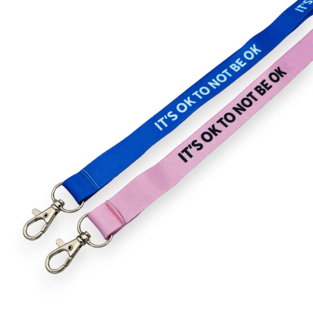 A picture of a Blue & Pink "It's Ok to Not Be Ok" lanyard.