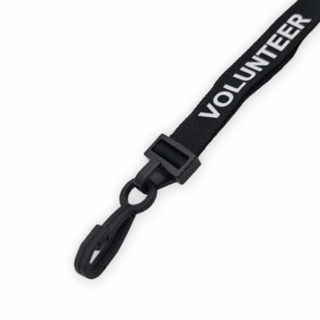 Black Volunteer Lanyard 15mm with Plastic J Clip & Safety Breakaway