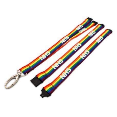 15mm Rainbow NHS Lanyards with Metal Lobster Clip & Triple Breakaway