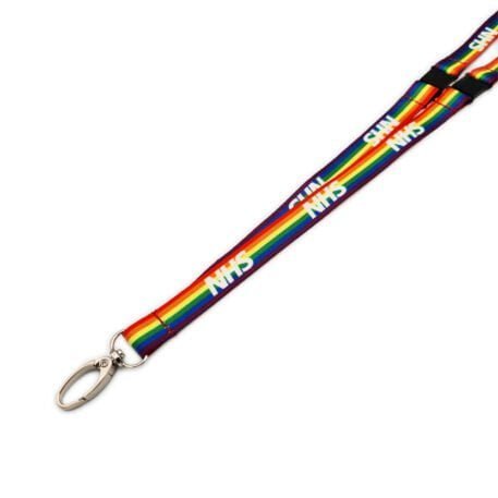 15mm Rainbow NHS Lanyards with Metal Lobster Clip & Triple Breakaway