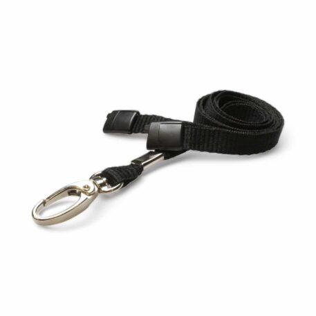 Black Lanyard 10mm with Safety Breakaway & Metal Lobster Clip