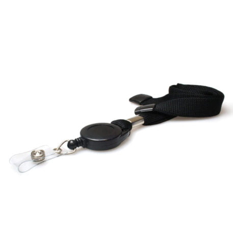 Black Retractable Lanyard with Badge Reel and Safety Breakaway 16mm