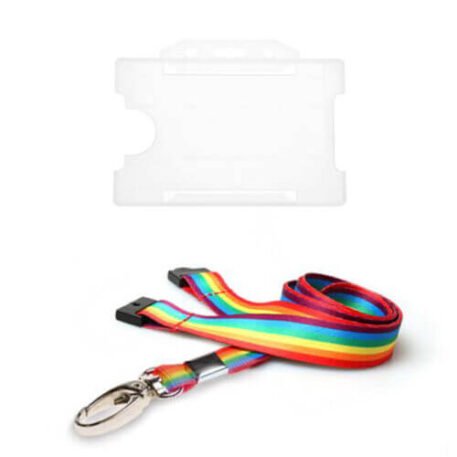 Rainbow Lanyard with Clear Single-Sided ID Card Holder