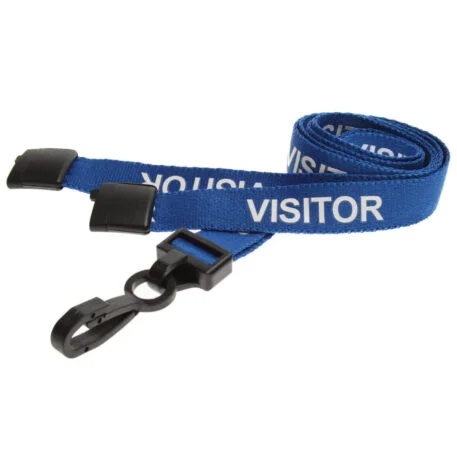 Blue Visitor Lanyards 15mm with Plastic J Clip & Safety Breakaway