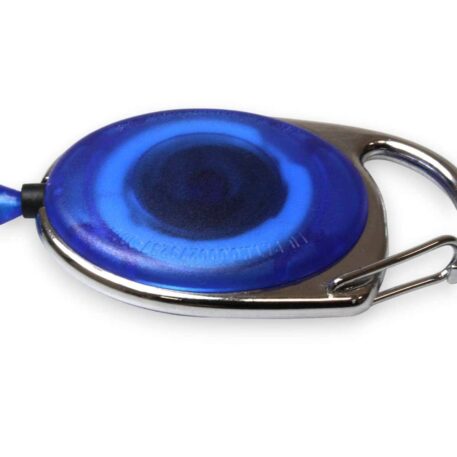Blue Retractable ID Badge Reel with Carabiner Hook & Reinforced Strap Clip