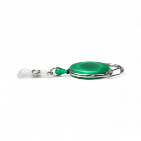 Green Retractable ID Badge Reel with Carabiner Hook & Reinforced Strap Clip
