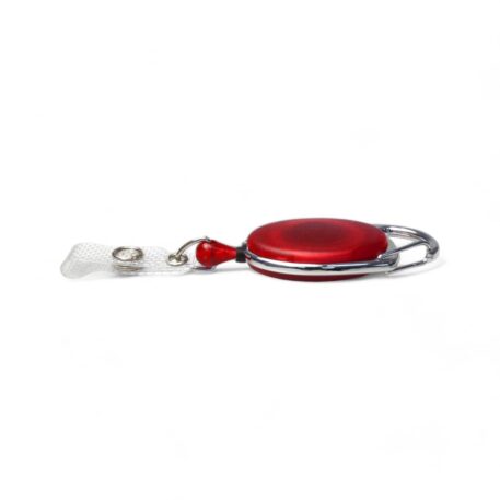 Red Retractable ID Badge Reel with Carabiner Hook & Reinforced Strap Clip