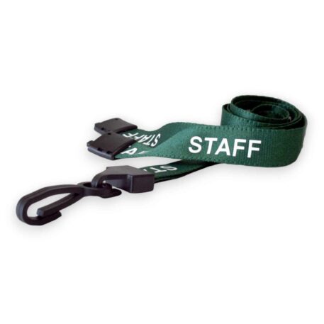 15mm Green Staff Lanyards with Breakaway & Plastic Clip